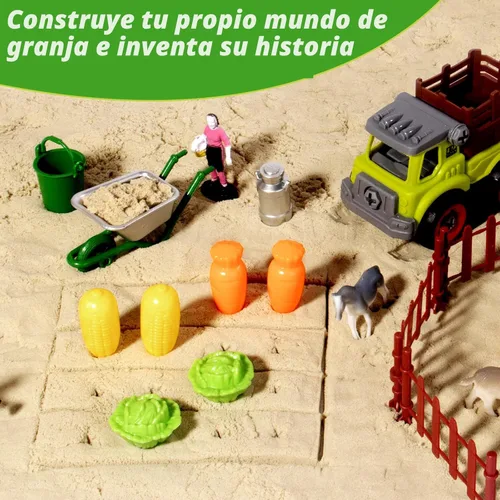 Miniatura 2 de Aliex Contenedor Sensorial de Granja, Kits de Juguetes Sensoriales de Granja con 2.2 libras de Arena de Juego, 31 piezas de Animales y Camiones