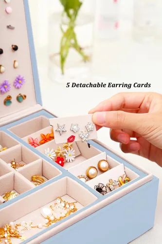 Miniatura 181 de Joyero de pendientes para mujeres y niñas, organizador de aretes de 5 capas, caja organizadora de joyas blanca con candado, collares y aretes