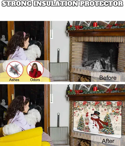Miniatura 14 de Cubierta magnética azul para chimenea, detiene la pérdida de calor, pantalla de chimenea para interiores, bolas de gnomos de Navidad, árbol de copo