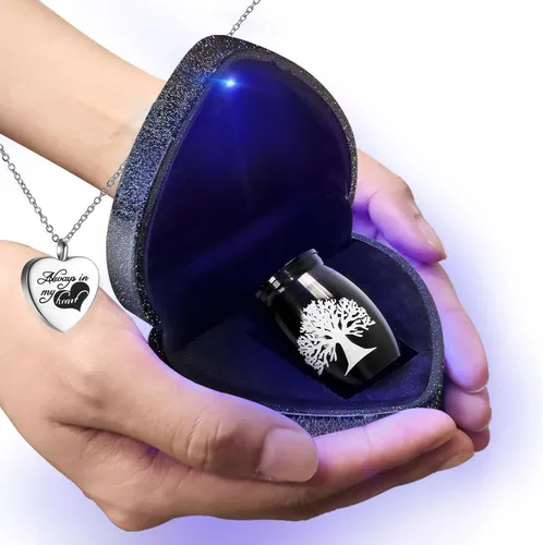 Urnas Pequeñas para Cenizas Humanas de Recuerdo【con Embudo y Collar de Urna y Estuche de Corazón de Terciopelo】Pequeña Urna Diminuta Exquisito