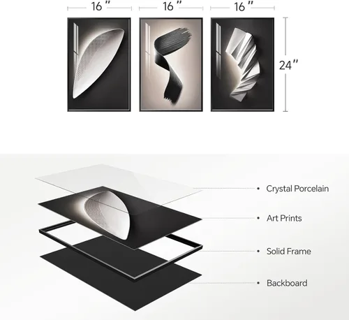 Miniatura 8 de Juego de arte moderno enmarcado de 3 piezas, arte abstracto de líneas geométricas en blanco y negro, pinturas artísticas de lujo contemporáneas