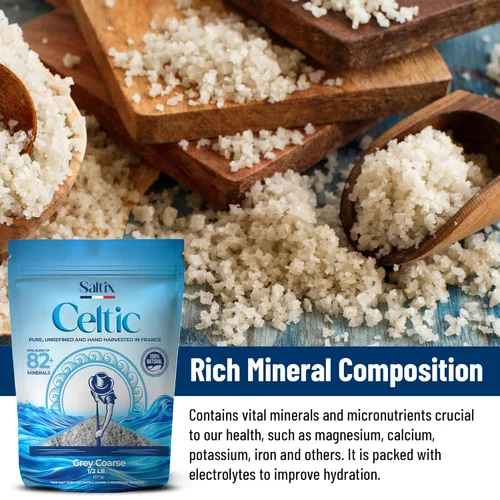 Miniatura 5 de Saltix Sal marina gruesa gris 1/2 lbs (8oz) de la región celta de Francia, 100% natural, orgánica, sin refinar, más de 82 oligominerales