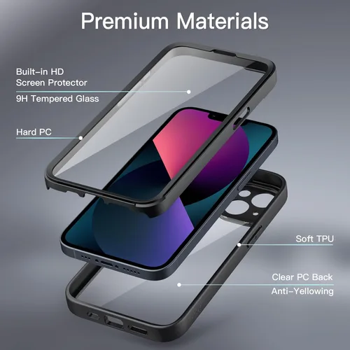 Miniatura 3 de JETech Funda para iPhone 13 de 6.1 pulgadas con protector de pantalla de vidrio templado integrado, protección resistente de cuerpo completo de 360