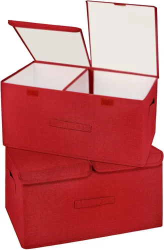 Miniatura 11 de Paquete de 2 Cajas de Almacenamiento Grandes con Tapas y Asas, Contenedores Organizadores Cestas Cubos de Almacenamiento de Lino Plegables con Crema