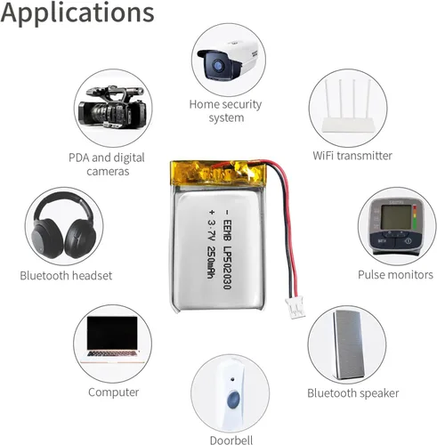 Miniatura 6 de EEMB Paquete de 40 baterías de polímero de litio 3.7 V 250 mAh 502030 Lipo con conector JST de cable para VXI Blue Parrott - Confirma la polaridad
