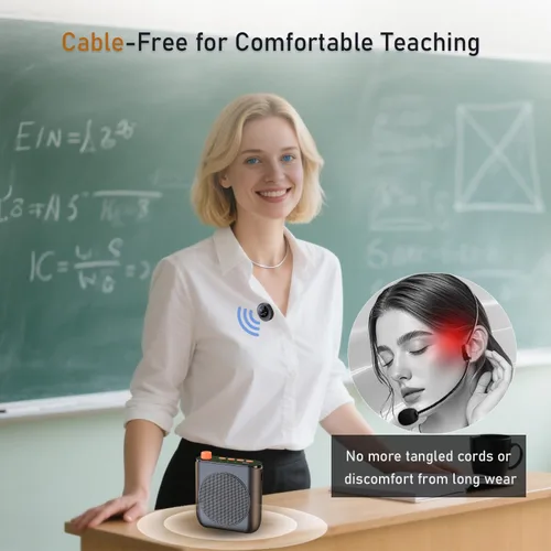 Miniatura 3 de Amplificador de voz inalámbrico mejorado 2026 con 2 micrófonos magnéticos de solapa, altavoz portátil de 15 W con base de carga, micrófono de aula