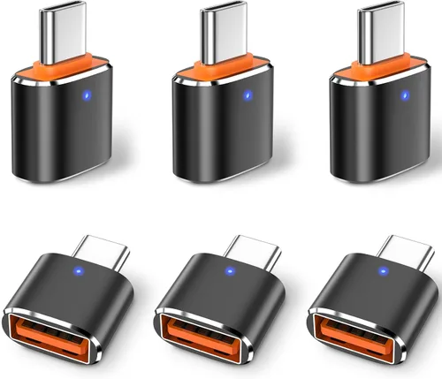 Paquete de 6 adaptadores USB C a USB, USB C macho a USB 3.0 hembra OTG adaptador para iPhone 17/16/15, Mac, iPad, Samsung Galaxy S24 S25, portátil y