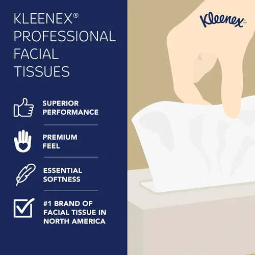 Miniatura 9 de Kleenex Pañuelo facial profesional, a granel (21606), 2 capas, blanco, formato de caja plana, diseñado para negocios