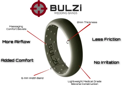 Miniatura 2 de BULZi Wedding Bands, Massaging Comfort Fit - Anillo de silicona con acabado martillado con flujo de aire