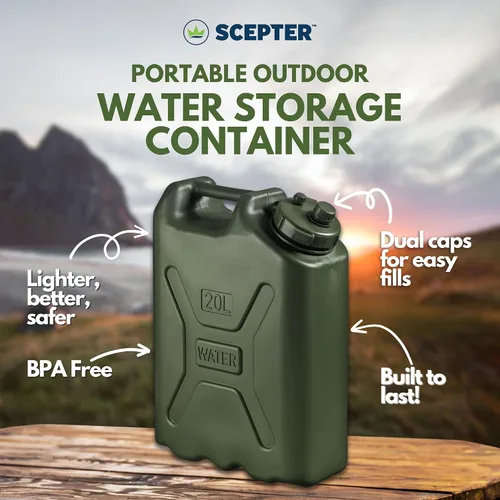 Miniatura 3 de Scepter Contenedor de agua portátil de estilo militar para acampar y al aire libre, 5 galones, color verde, dispensador de bebidas e hidratación