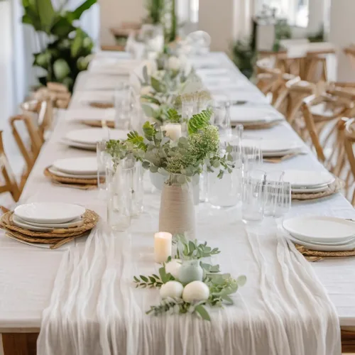 Miniatura 6 de Camino de mesa de gasa blanca – Camino de gasa 100% algodón ecológico, 10 pies para decoración de bodas y comedor