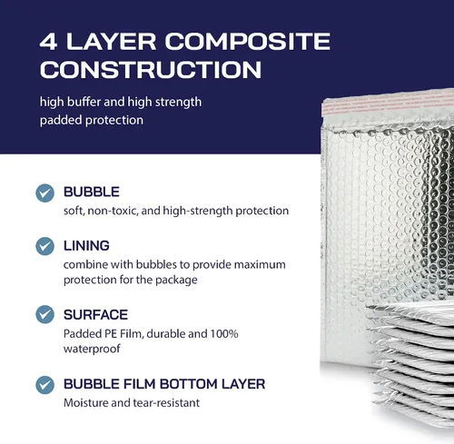 Miniatura 5 de Paquete de 100 sobres térmicos aislados de burbujas plateadas de 6.5 x 11 pulgadas, sobres acolchados autosellantes de papel metálico impermeables