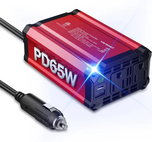 Miniatura 12 de Inversor de energía para automóvil de 200W CC 12V a 110V CA con PD 65W/30W USB C y 2 puertos USB QC 18W y 2 salidas CA, adaptador de enchufe
