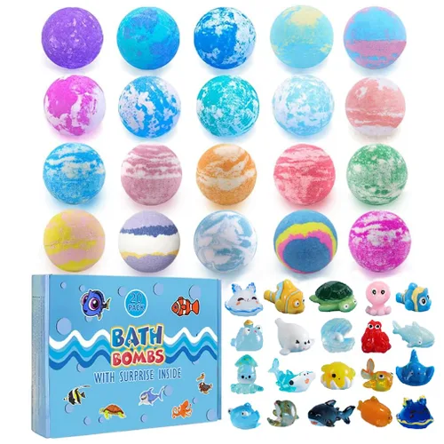 Set de regalo de bomba de baño con sorpresa en el interior, paquete de 20 bombas de baño orgánicas para niños, bolas gaseosas hechas a mano seguras