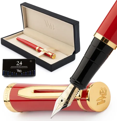 Miniatura 22 de Conjunto de pluma estilográfica Wordsworth & Black, plumín extra fino dorado de 18 quilates, incluye 24 cartuchos de tinta, convertidor de repuesto
