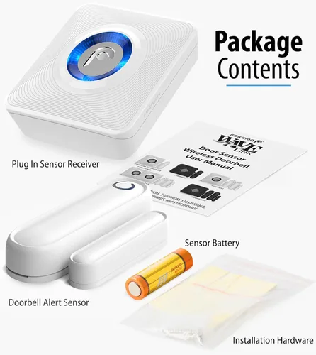 Miniatura 8 de Fosmon WaveLink - Timbre de puerta inalámbrico con rango de 500 pies, 58 melodías, 5 niveles de volumen e indicadores LED para hogar