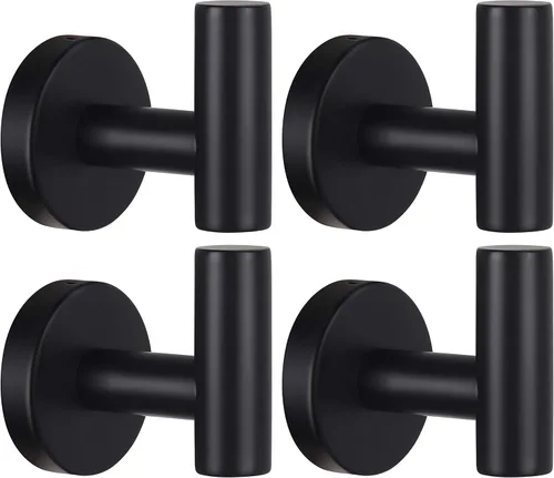 Miniatura 20 de Ganchos para toallas de baño, para bata de baño, gancho de pared negro mate, gancho de pared de acero inoxidable resistente para colgar puerta