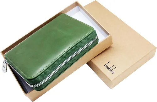 Miniatura 39 de boshiho Cartera con bloqueo RFID de 24 ranuras para tarjetas de crédito, de piel auténtica, organizador de múltiples tarjetas, con cremallera