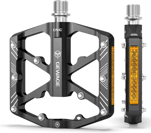 Pedales de bicicleta de 9/16 pulgadas, pedales de bicicleta con reflectores, 3 rodamientos sellados, pedales de plataforma ancha para bicicleta de