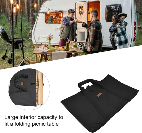 Miniatura 3 de Bolsa de almacenamiento de mesa plegable portátil con capa intermedia de esponja - Funda de transporte multifuncional al aire libre negra de tela