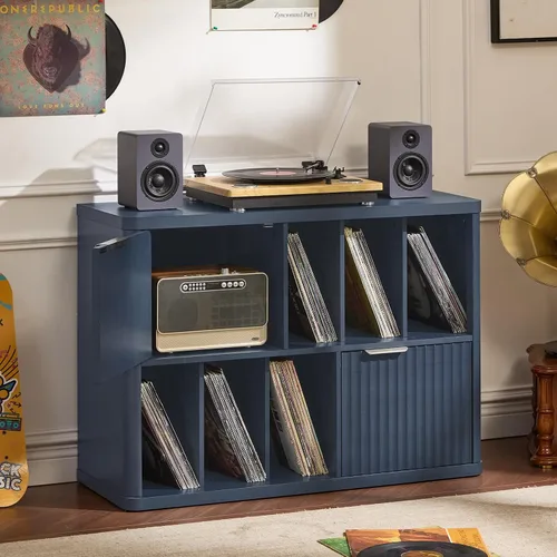 Miniatura 10 de LELELINKY Soporte grande para tocadiscos – Armario de discos de 39.5 pulgadas con almacenamiento de vinilo abierto con capacidad para hasta 400