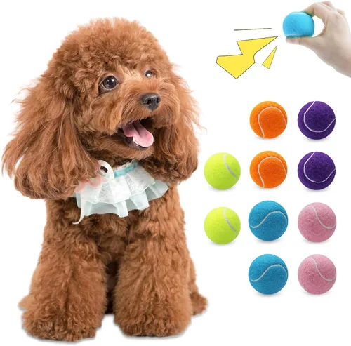 Miniatura 7 de Magicorange Paquete de 10 mini pelotas de tenis chirriantes, pelotas de tenis de 1.5 pulgadas para perros, pelota colorida y fácil de atrapar