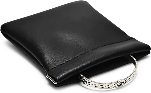 Miniatura 4 de Woodten Bolsa de viaje de piel sintética para joyas, bolsa de joyería de cuero, bolsa de regalo para fiesta de boda (S, negro)
