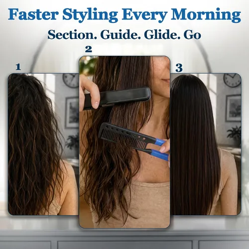 Miniatura 7 de Peine Alisador de Cabello HerStyler - Peine Alisador para Plancha - Facilita el Estilo - Obtén Cabello Lacio en Minutos (Azul)