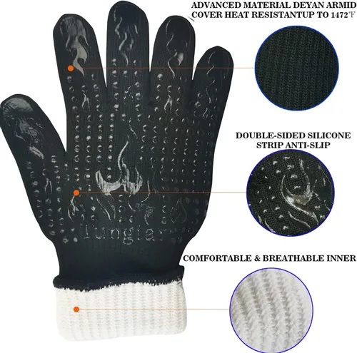 Miniatura 3 de Guantes de horno con dedos para barbacoa, resistentes al calor, guantes de horno de 1472 ℉ 14 pulgadas, resistentes a cortes, guantes de cocina