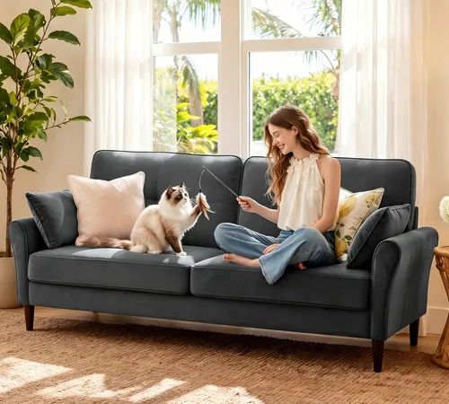 Miniatura 21 de Sofá biplaza de 69 pulgadas, sofás pequeños de terciopelo para espacios pequeños, sofás de dos plazas con 2 almohadas, sofás de dos plazas