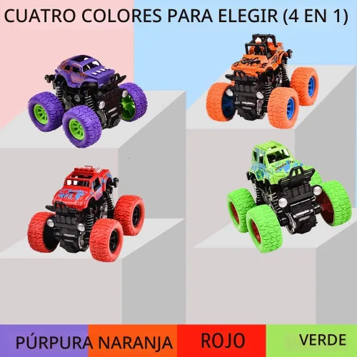 Miniatura 7 de Monster Trucks para niños, paquete de 4 vehículos de tracción para niños pequeños, rotación de 360°, 4 ruedas, autos de fricción duraderos, juguetes