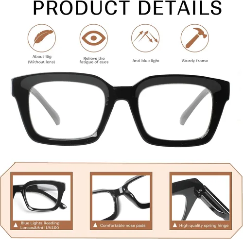 Miniatura 3 de Joschoo - Paquete de 3 gafas de lectura con bloqueo de luz azul para computadora, con bisagra de resorte, para mujeres y hombres
