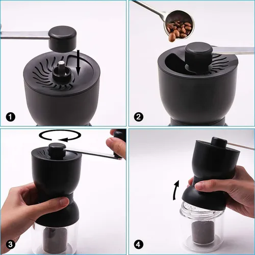 Miniatura 2 de LHS - Molinillo de café manual con fresa de cerámica, con grosor ajustable, dos recipientes y tapas recargables.
