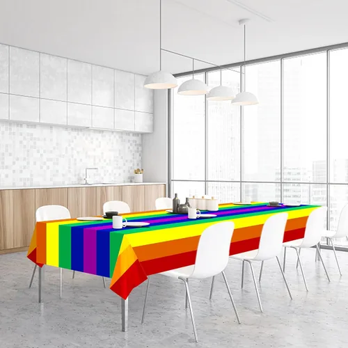 Miniatura 6 de Paquete de 3 manteles desechables de arco iris, rectangular, 108 x 54 pulgadas, decoración de mantel de plástico impermeable con diseño de arcoíris