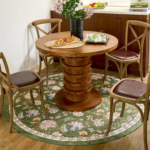 Miniatura 208 de Jinchan Fiora - Alfombra redonda de 8 pies, alfombras vintage con diseño floral envejecido, lavable a máquina, antideslizante, de pelo bajo, Azul