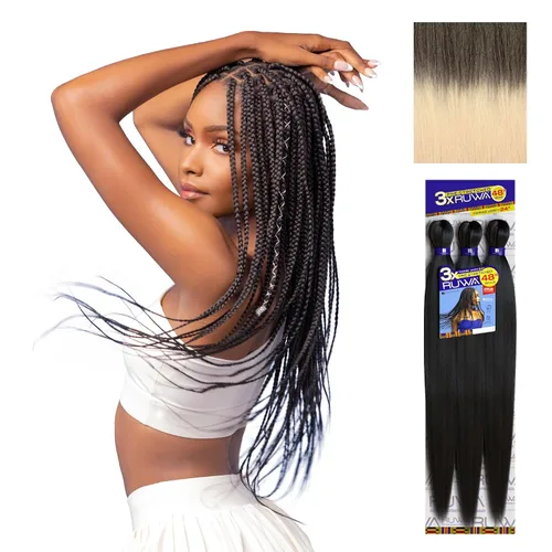 Miniatura 16 de Sensationnel Ruwa - Cabello trenzado preestirado, 3 x 48 pulgadas, repelente al agua, kanekalon, de secado rápido, sintético, sin picazón