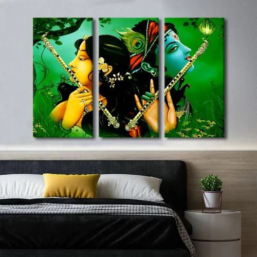 Miniatura 2 de Pintura india hindú Dios Señor Krishna imágenes sobre lienzo, arte de pared de 3 piezas, arte de pared moderno, decoración del hogar para sala