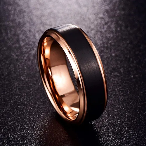 Miniatura 4 de Juego de anillos de promesa personalizados a juego para parejas, anillos de compromiso de oro rosa negro para mujeres de 0.315in y hombres, anillo