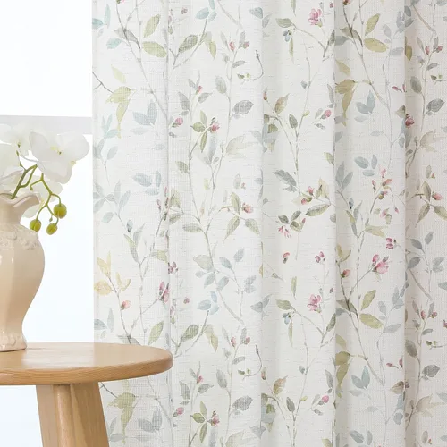 Miniatura 26 de Chyhomenyc Cortinas de mezcla de lino de 63 pulgadas de largo, 2 paneles de cortina con estampado floral filtrante de luz para sala de estar