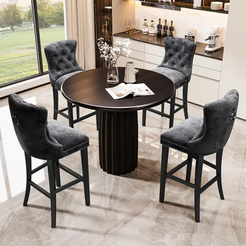 Miniatura 7 de Recaceik Juego de 2 taburetes de bar de altura de mostrador, modernos taburetes de bar de terciopelo con respaldo, taburetes de bar tapizados de 27