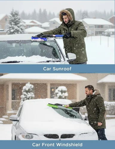 Miniatura 5 de Autovir Cepillo de nieve de 27 pulgadas y raspadores de hielo para parabrisas de automóvil (paquete de 3), raspador de ventana con agarre ergonómico