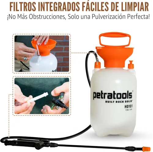 Miniatura 6 de Petratools Pulverizador de bomba de 1 galón – Pulverizador de jardín HD101 para malas hierbas, cuidado del césped y pesticidas – Manguera larga