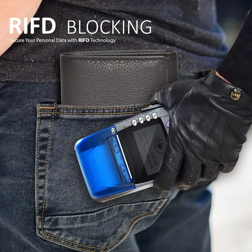 Miniatura 67 de Cartera de cuero RFID hecha a mano para hombres, elegante cartera de bolsillo frontal triple con 2 ranuras para identificación y 9 tarjetas, Negro