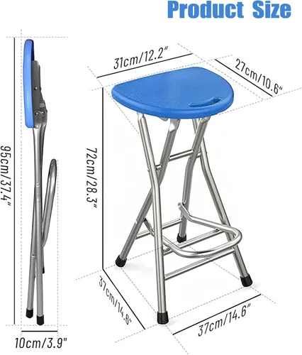 Miniatura 3 de HM&DX Taburetes plegables para adultos, portátil, taburete plegable de 28 pulgadas, resistente, taburetes de bar altos para interiores con asa
