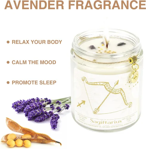 Miniatura 4 de Regalo de velas de signo del zodiaco Sagitario, tarro de velas de cristales del signo del zodiaco, astrología con aroma a lavanda, velas de soja