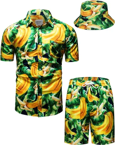 Miniatura 76 de TUNEVUSE Conjunto de camisas y pantalones cortos hawaianos para hombre, 2 piezas, trajes de playa con estampado de flores, traje tropical de verano