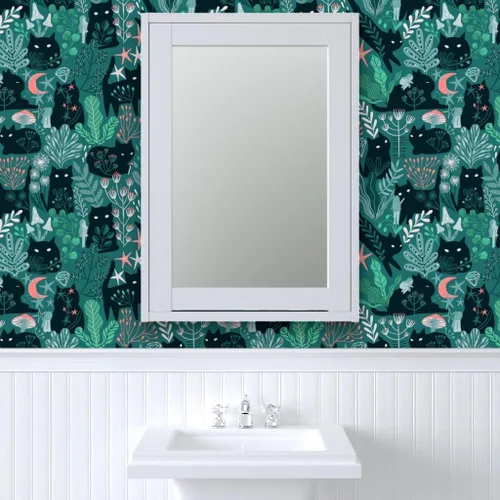 Miniatura 9 de Spoonflower Papel tapiz para despegar y pegar, diseño de gatos del bosque verde, hada, elfos, gatito, verano, primavera, gatito, bebé, niño, papel