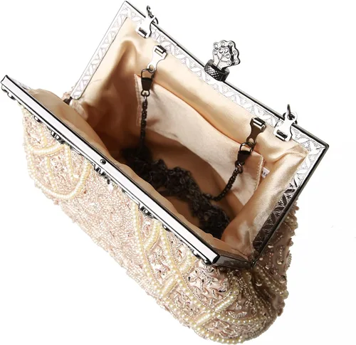 Miniatura 4 de DA BODAN Bolso de noche para mujer estilo vintage con cuentas y lentejuelas y perlas bolso de hombro para boda novia fiesta de graduación