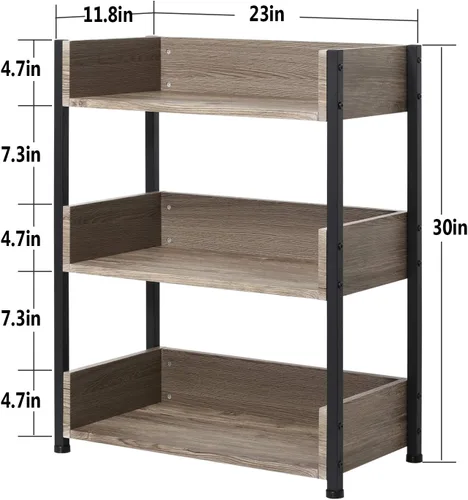 Miniatura 3 de VECELO Estantería pequeña, organizador de almacenamiento de 3 niveles, estantería industrial para oficina en casa, sala de estar, dormitorio, 30
