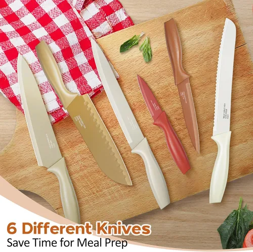 Miniatura 5 de E-far Juego de cuchillos de cocina de 12 piezas, juego de cuchillos de chef de acero inoxidable con 6 protectores de cuchillas, cuchillo de cocina